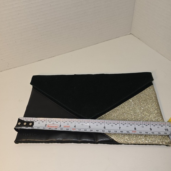 Birchbox Women's Envelope Clutch Black Gold Glitter Faux Leather - Picture 3 of 4
